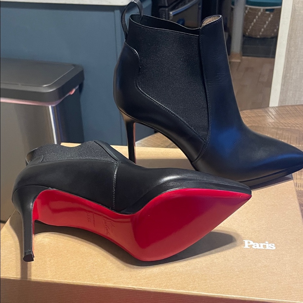 Christian Louboutin Black and Red Heeled Boots